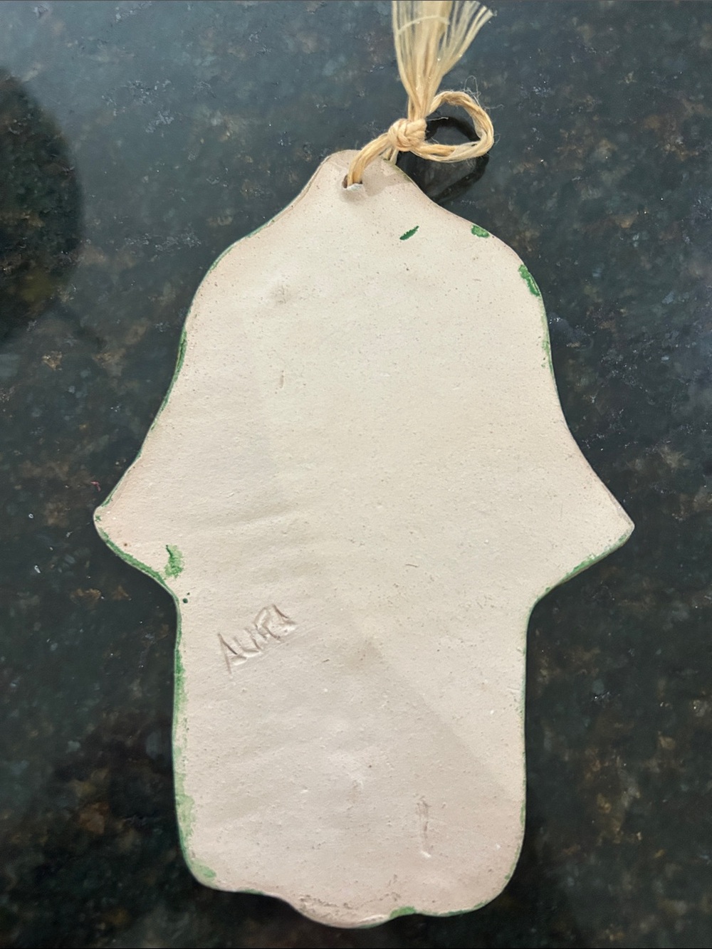 Hand-Painted Ceramic Hamsa Bird Wall Hanging in Green and Pink - Picture 2 of 6